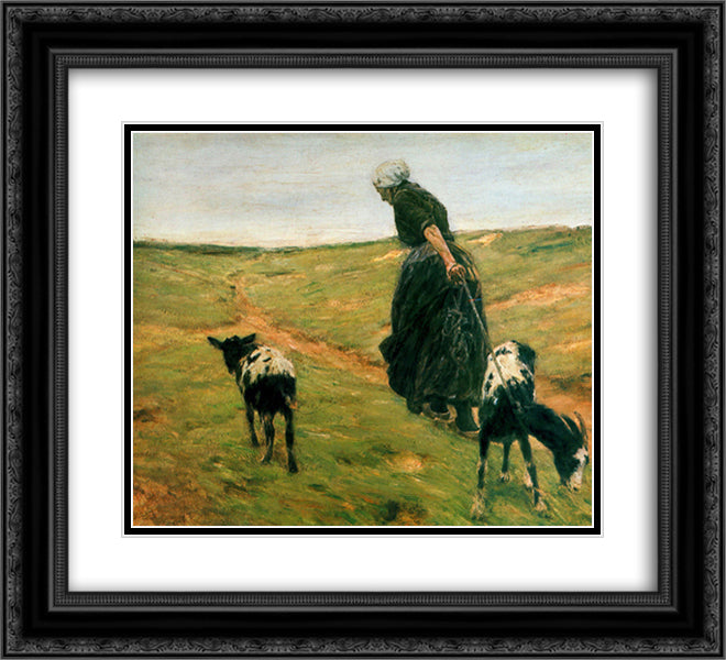 Woman and Her Goats in the Dunes 22x20 Black Ornate Wood Framed Art Print Poster with Double Matting by Liebermann, Max