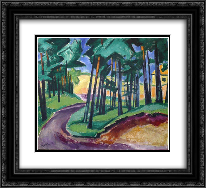 A Yellow House 22x20 Black Ornate Wood Framed Art Print Poster with Double Matting by Pechstein, Max