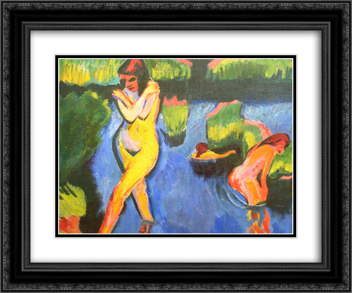 Bank of a Lake 24x20 Black Ornate Wood Framed Art Print Poster with Double Matting by Pechstein, Max