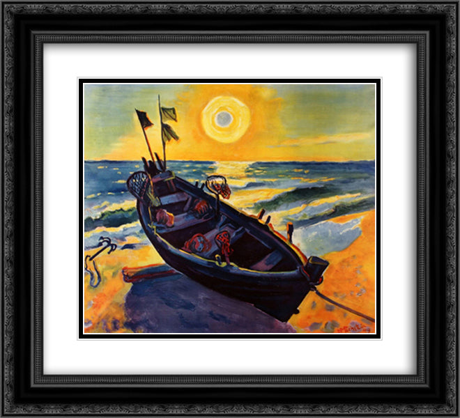 Boat at Sunrise 22x20 Black Ornate Wood Framed Art Print Poster with Double Matting by Pechstein, Max