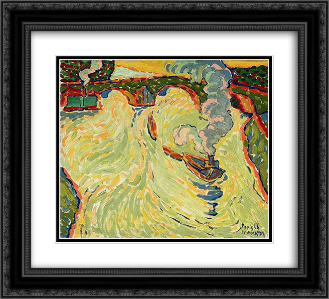 Bridge over the Seine with small steamer 22x20 Black Ornate Wood Framed Art Print Poster with Double Matting by Pechstein, Max