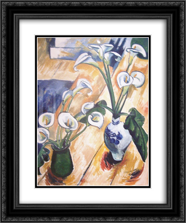 Calla Lilies 20x24 Black Ornate Wood Framed Art Print Poster with Double Matting by Pechstein, Max