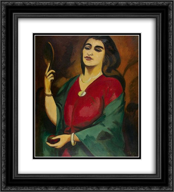 Charlotte Pechstein with Mirror 20x22 Black Ornate Wood Framed Art Print Poster with Double Matting by Pechstein, Max