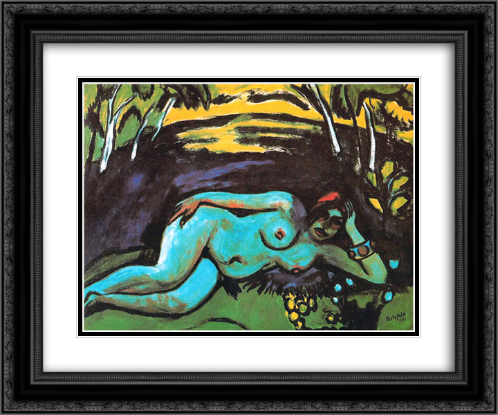 Dawn 24x20 Black Ornate Wood Framed Art Print Poster with Double Matting by Pechstein, Max