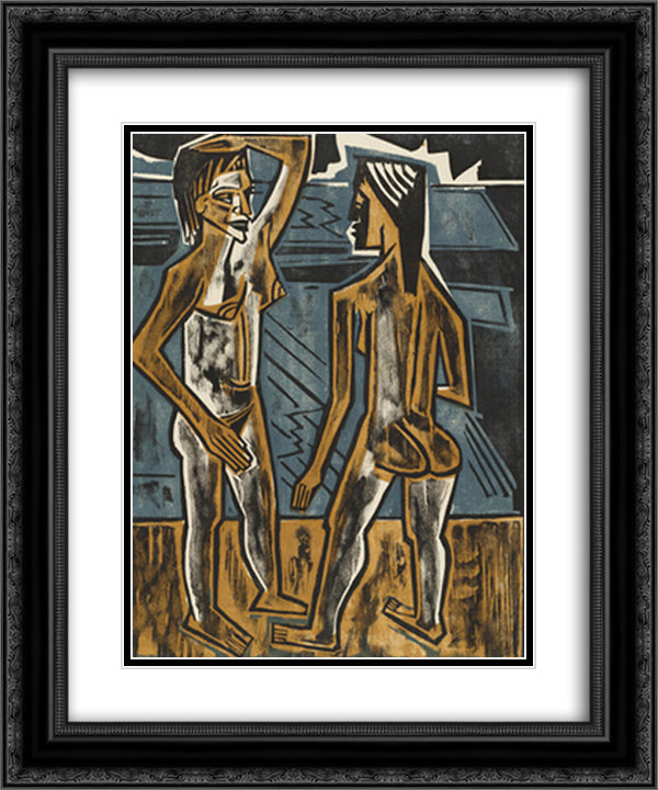 Dialogue 20x24 Black Ornate Wood Framed Art Print Poster with Double Matting by Pechstein, Max