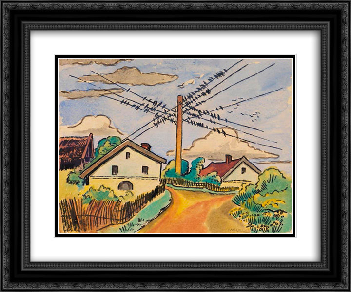 Die Schwalben sammeln sich (uckeritz i. Pommern) 24x20 Black Ornate Wood Framed Art Print Poster with Double Matting by Pechstein, Max