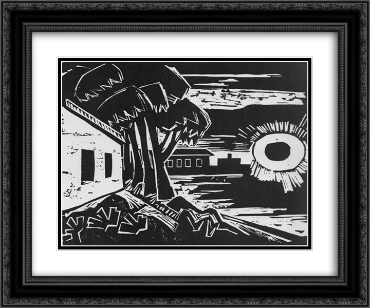 Die Sonne sturzt 24x20 Black Ornate Wood Framed Art Print Poster with Double Matting by Pechstein, Max