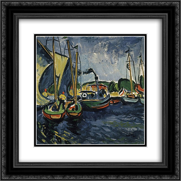 Hafen 20x20 Black Ornate Wood Framed Art Print Poster with Double Matting by Pechstein, Max