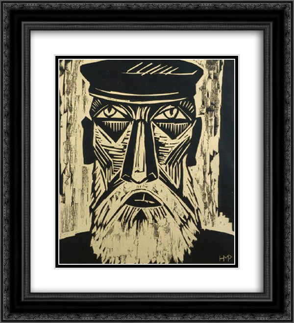 Head of a Fisherman 20x22 Black Ornate Wood Framed Art Print Poster with Double Matting by Pechstein, Max