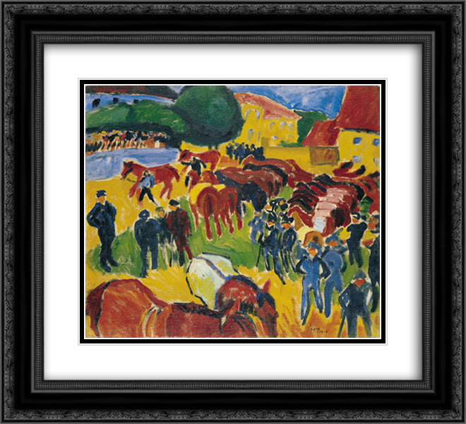 Horse Fair 22x20 Black Ornate Wood Framed Art Print Poster with Double Matting by Pechstein, Max