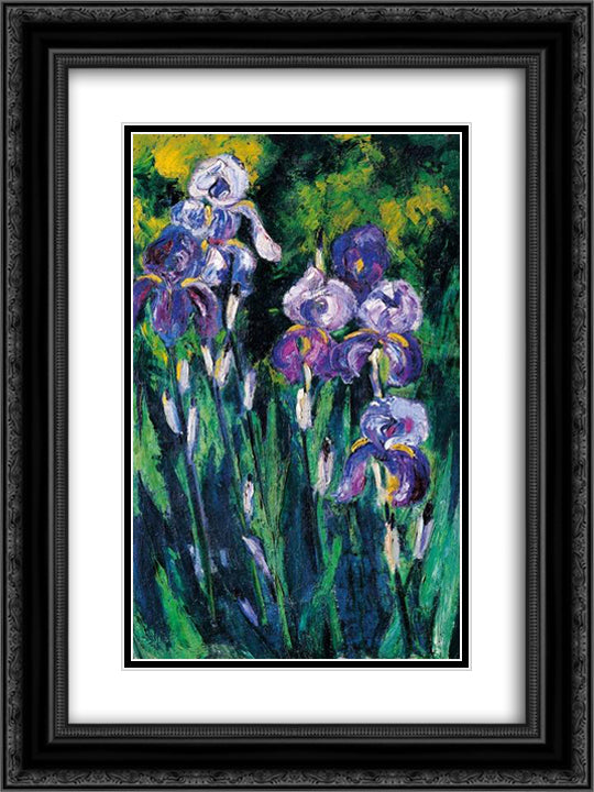 Irises in Evening Shadows 18x24 Black Ornate Wood Framed Art Print Poster with Double Matting by Pechstein, Max