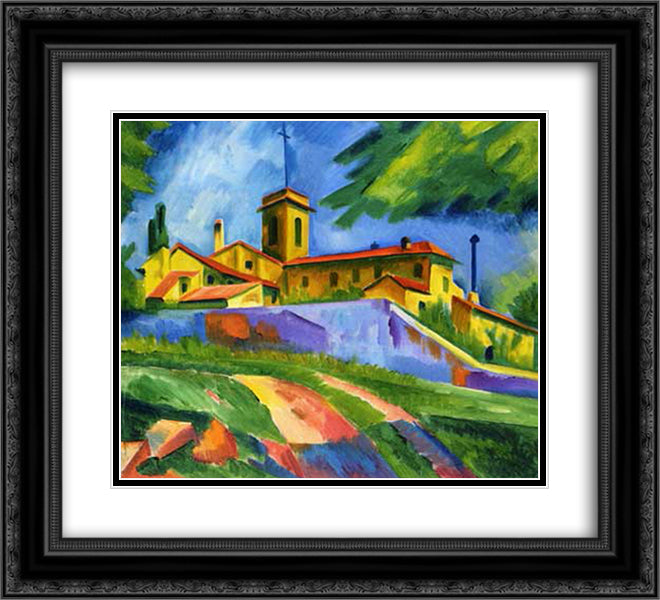 Italian Church - Convent of San Gimignano 22x20 Black Ornate Wood Framed Art Print Poster with Double Matting by Pechstein, Max