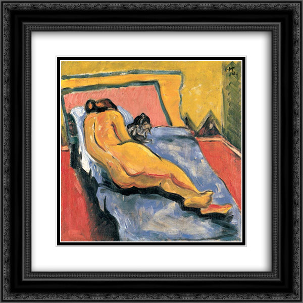 Liegender Akt mit Katze 20x20 Black Ornate Wood Framed Art Print Poster with Double Matting by Pechstein, Max