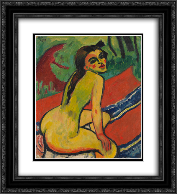 Madchen. Sitzender weiblicher Akt 20x22 Black Ornate Wood Framed Art Print Poster with Double Matting by Pechstein, Max