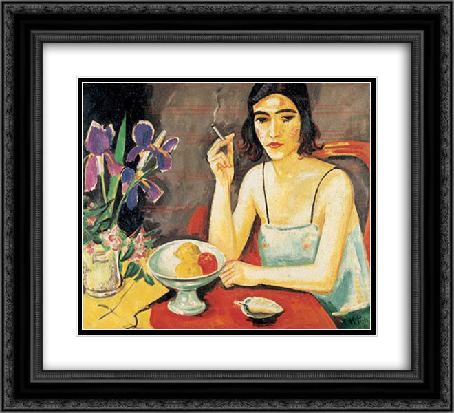Modellpause 22x20 Black Ornate Wood Framed Art Print Poster with Double Matting by Pechstein, Max