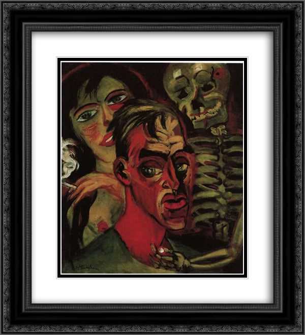 Self - Portrait with Death 20x22 Black Ornate Wood Framed Art Print Poster with Double Matting by Pechstein, Max