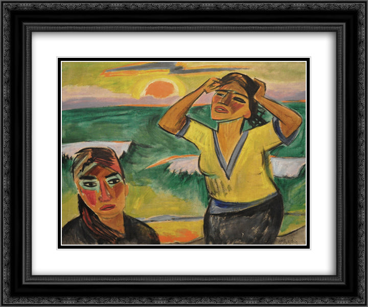 Sunset 24x20 Black Ornate Wood Framed Art Print Poster with Double Matting by Pechstein, Max