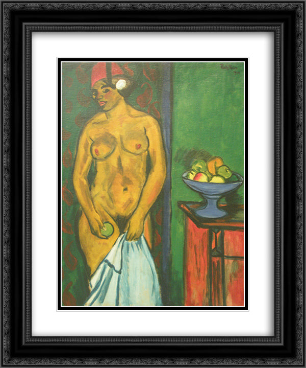 The Red Turban 20x24 Black Ornate Wood Framed Art Print Poster with Double Matting by Pechstein, Max