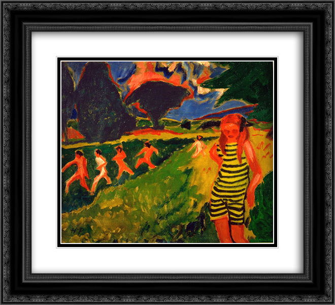 The yellow and black jersey 22x20 Black Ornate Wood Framed Art Print Poster with Double Matting by Pechstein, Max