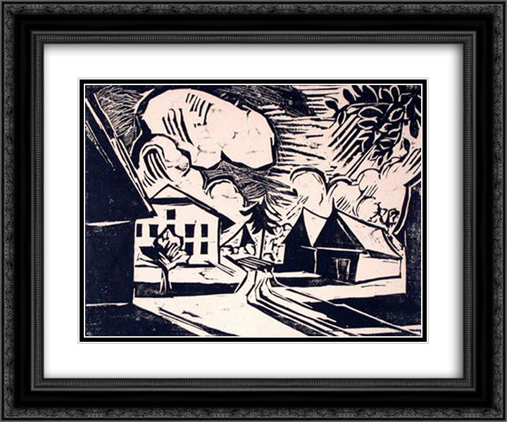 Village Landscape 24x20 Black Ornate Wood Framed Art Print Poster with Double Matting by Pechstein, Max