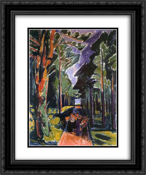 Waldweg 20x24 Black Ornate Wood Framed Art Print Poster with Double Matting by Pechstein, Max