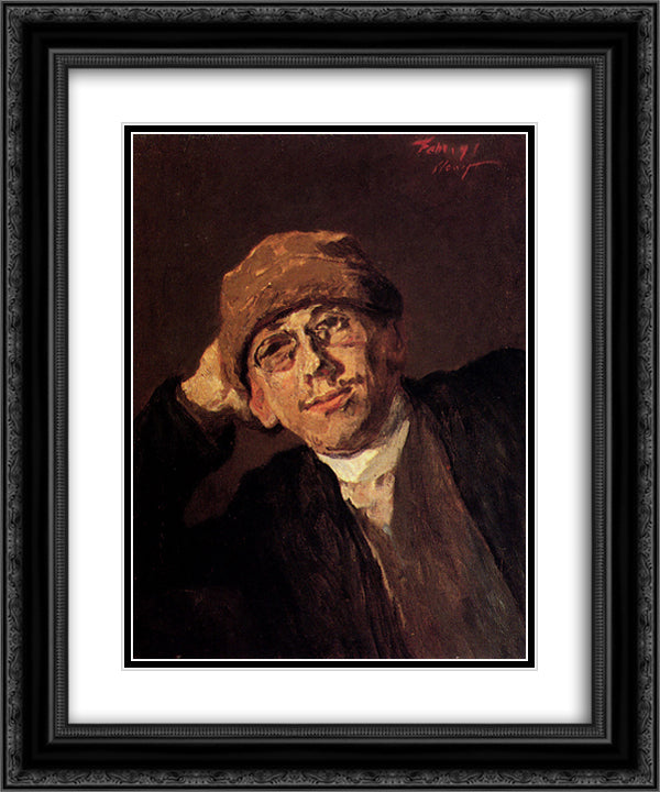 A Portrait of the Artist 20x24 Black Ornate Wood Framed Art Print Poster with Double Matting by Slevogt, Max