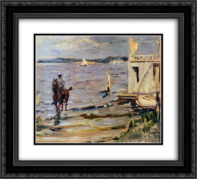 Bathing House Havel 22x20 Black Ornate Wood Framed Art Print Poster with Double Matting by Slevogt, Max