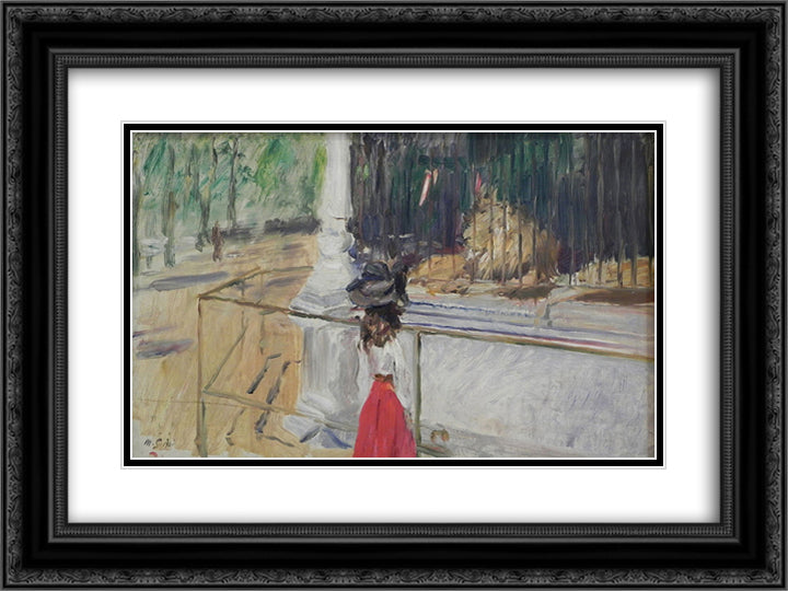 Girl in front of the Lion Cage 24x18 Black Ornate Wood Framed Art Print Poster with Double Matting by Slevogt, Max