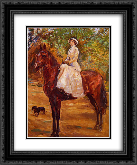 Lady in White Dress on Horseback Riding 20x24 Black Ornate Wood Framed Art Print Poster with Double Matting by Slevogt, Max