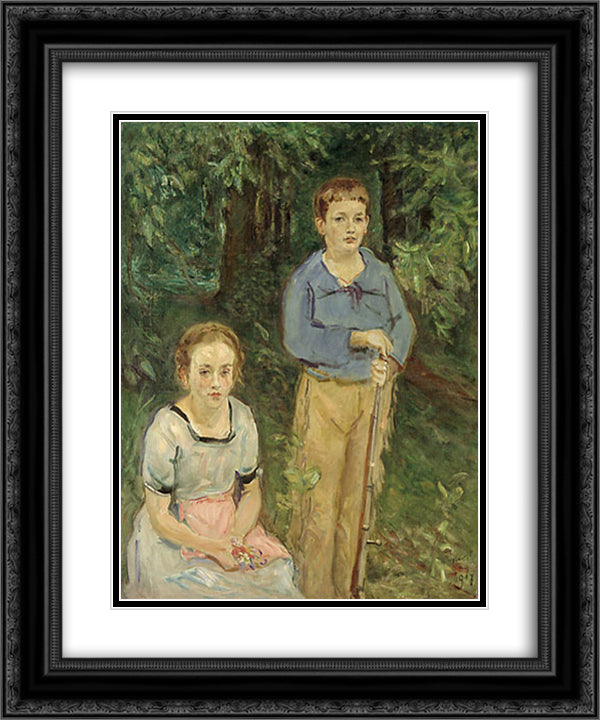 Portrait of Nina and Wolfgang Slevogt (Children in the Forest) 20x24 Black Ornate Wood Framed Art Print Poster with Double Matting by Slevogt, Max