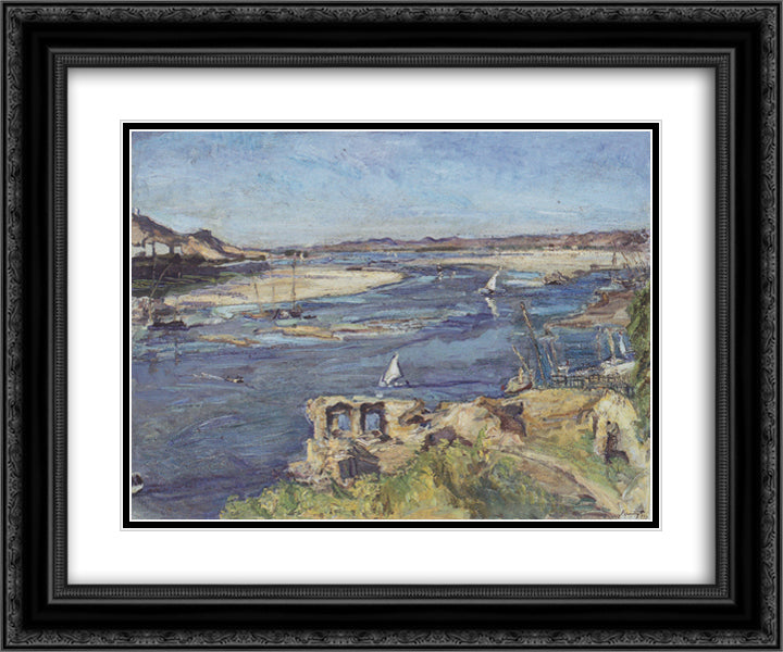 The Nile at Aswan 24x20 Black Ornate Wood Framed Art Print Poster with Double Matting by Slevogt, Max