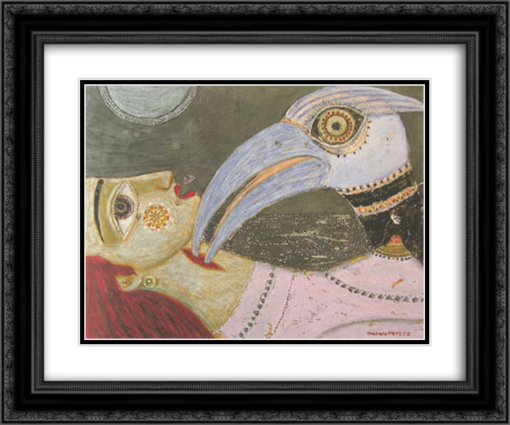 Det bla nabbets kyss 24x20 Black Ornate Wood Framed Art Print Poster with Double Matting by Svanberg, Max Walter