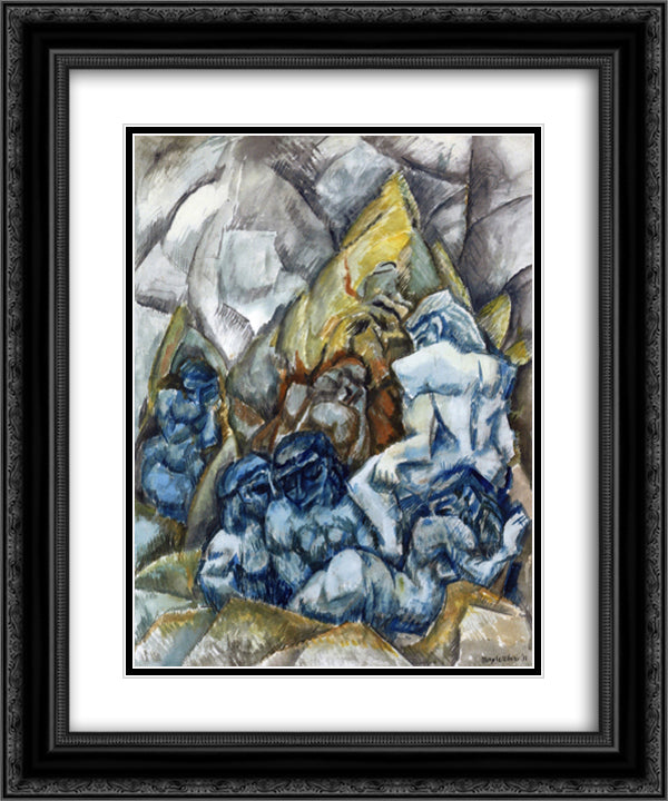 Figures in a Landscape 20x24 Black Ornate Wood Framed Art Print Poster with Double Matting by Weber, Max
