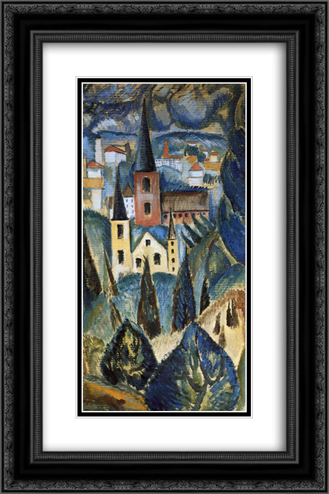 Landscape with Church Spires and Trees 16x24 Black Ornate Wood Framed Art Print Poster with Double Matting by Weber, Max