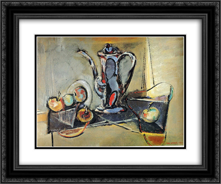 Still Life with Apples 24x20 Black Ornate Wood Framed Art Print Poster with Double Matting by Weber, Max