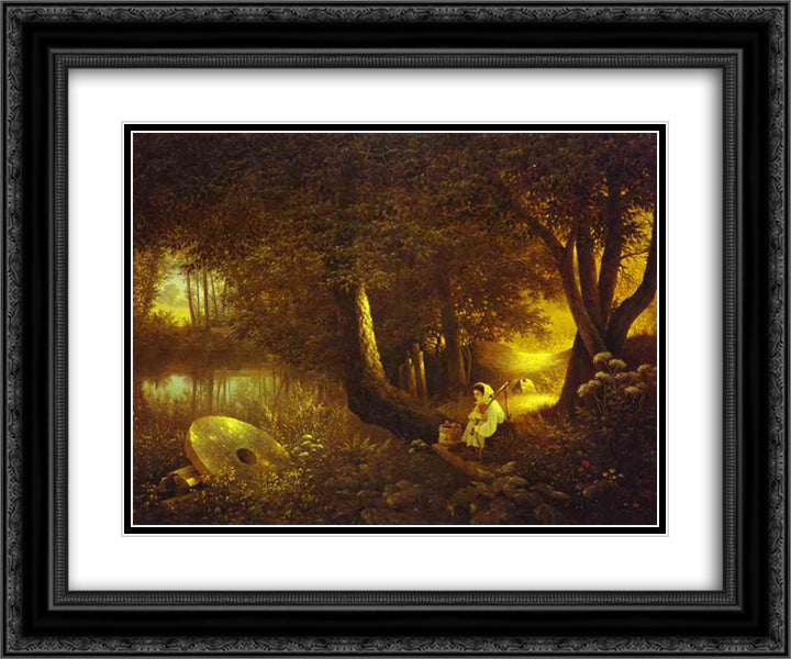 By an Old Mill 24x20 Black Ornate Wood Framed Art Print Poster with Double Matting by Vorobiev, Maxim