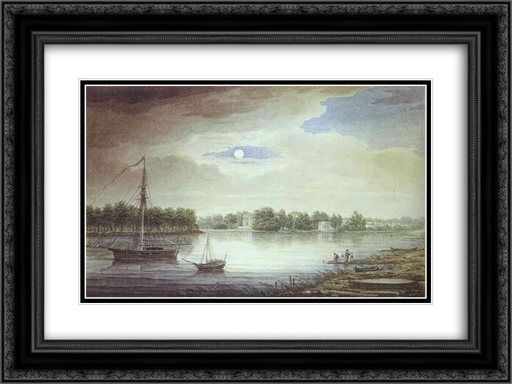 Elagin Island at Night 24x18 Black Ornate Wood Framed Art Print Poster with Double Matting by Vorobiev, Maxim