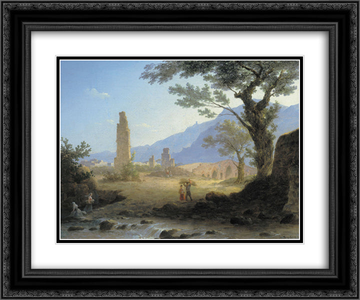 Italian Landscape 24x20 Black Ornate Wood Framed Art Print Poster with Double Matting by Vorobiev, Maxim