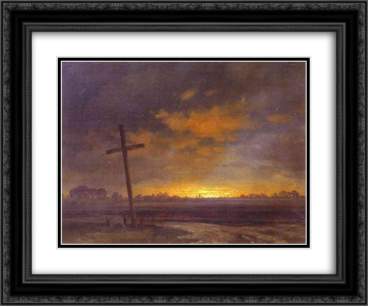 Landscape with a Cross. Lithuania 24x20 Black Ornate Wood Framed Art Print Poster with Double Matting by Vorobiev, Maxim