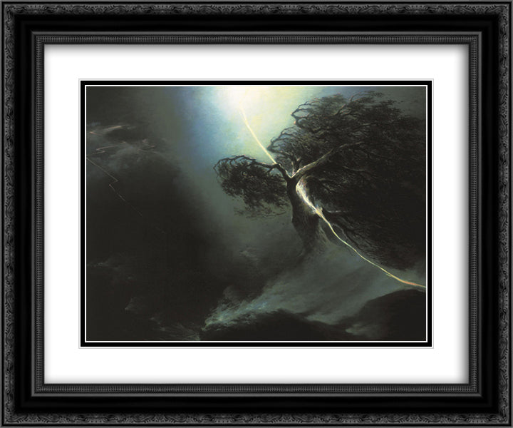 Oak fractured by a lightning. Allegory on the artist's wife death 24x20 Black Ornate Wood Framed Art Print Poster with Double Matting by Vorobiev, Maxim