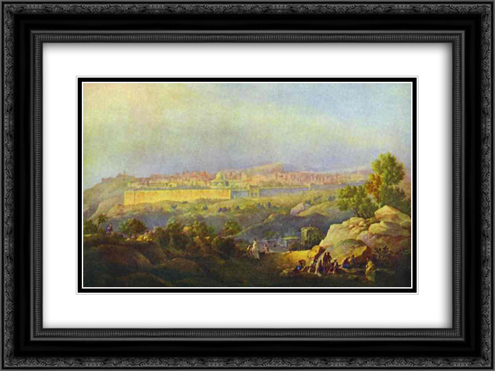 View of Jerusalem 24x18 Black Ornate Wood Framed Art Print Poster with Double Matting by Vorobiev, Maxim