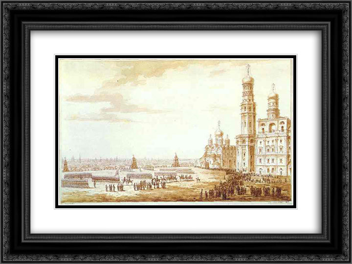 View of Sobornaya Square in the Moscow Kremlin 24x18 Black Ornate Wood Framed Art Print Poster with Double Matting by Vorobiev, Maxim