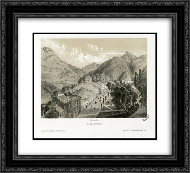 Eaux-Bonnes 22x20 Black Ornate Wood Framed Art Print Poster with Double Matting by Lalanne, Maxime