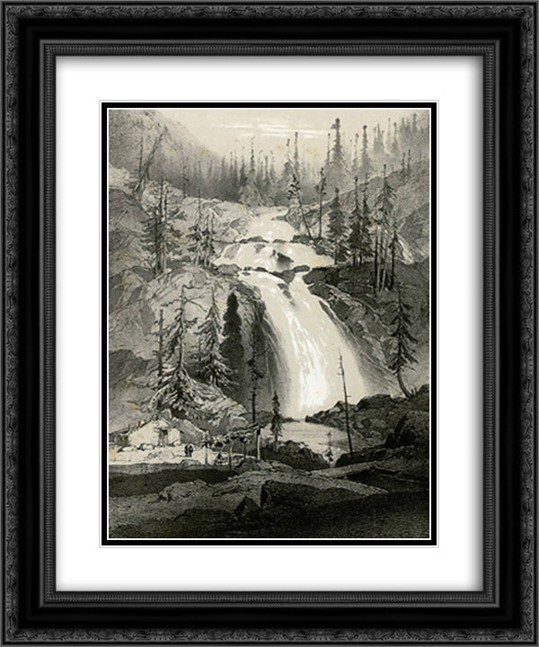 Le Pont d'Espagne (Chute Superieure) 20x24 Black Ornate Wood Framed Art Print Poster with Double Matting by Lalanne, Maxime
