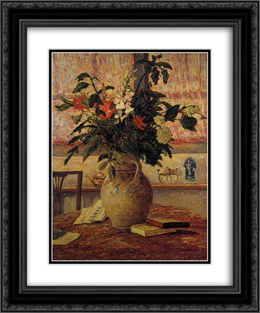 A Bouquet of Flowers in Front of a Window 20x24 Black Ornate Wood Framed Art Print Poster with Double Matting by Maufra, Maxime