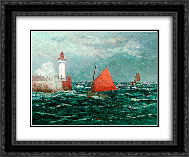 Back to Fishing boats in Belle-Isle-en-Mer 24x20 Black Ornate Wood Framed Art Print Poster with Double Matting by Maufra, Maxime