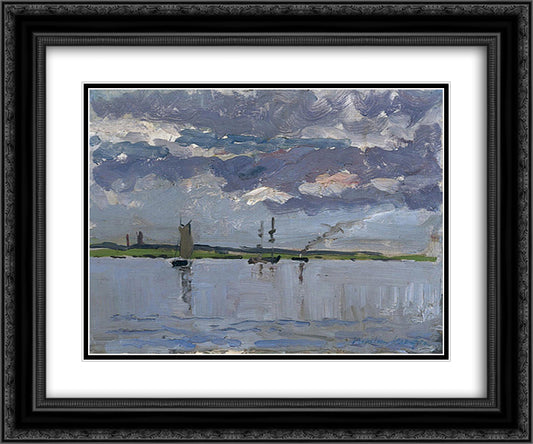 Banks of Loire 24x20 Black Ornate Wood Framed Art Print Poster with Double Matting by Maufra, Maxime