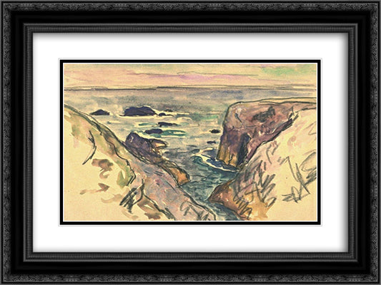 Belle-Ile-en-Mer, Evening, Cote Sauvage 24x18 Black Ornate Wood Framed Art Print Poster with Double Matting by Maufra, Maxime