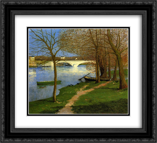 Bridge over the Loire 22x20 Black Ornate Wood Framed Art Print Poster with Double Matting by Maufra, Maxime