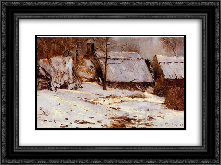 Cottages in the Snow 24x18 Black Ornate Wood Framed Art Print Poster with Double Matting by Maufra, Maxime